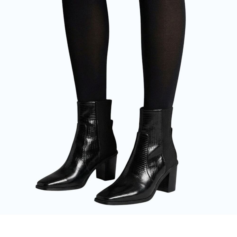 Andre Assous Venecia Chelsea Boots Black Leather Block Heel Women Size 11 NWOB
